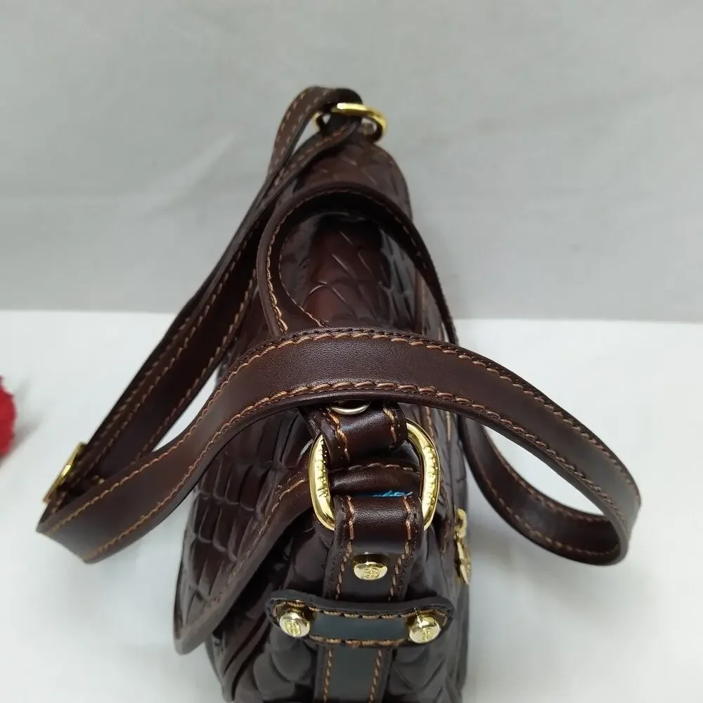 Marino Orlandi Brown Leather Turnlock Flap Closure Crossbody Bag - Picture 6 of 16